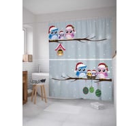 Штора (занавеска) для ванной JoyArty "Новогодние совы" из сатена, 180х200 см с крючками, sc_19400