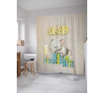 Штора (занавеска) для ванной JoyArty "Новогодняя мышь" из сатена, 180х200 см с крючками, sc_180916