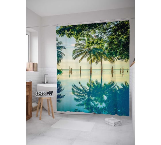 Штора (занавеска) для ванной JoyArty "Затопленный берег" из сатена, 180х200 см с крючками, sc_16517 1
