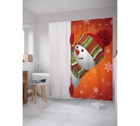 Штора (занавеска) для ванной JoyArty "Любопытный снеговик" из сатена, 180х200 см с крючками, sc_20037