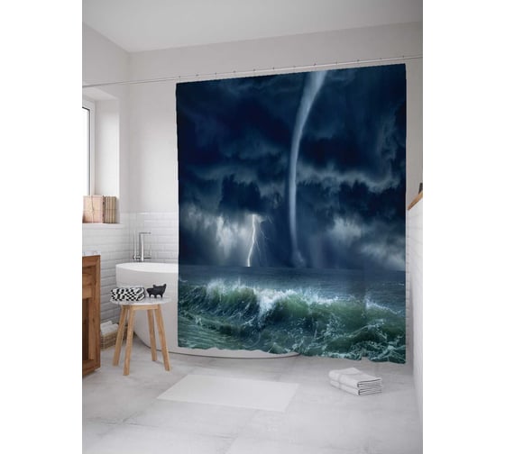 Штора (занавеска) для ванной JoyArty "Шторм усиливается" из сатена, 180х200 см с крючками, sc_16311 1