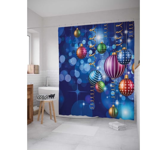 Штора (занавеска) для ванной JoyArty "Новогодняя дискотека" из сатена, 180х200 см с крючками, sc_20076 1