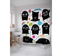 Штора (занавеска) для ванной JoyArty "Темные монстрики" из сатена, 180х200 см с крючками, sc_18520