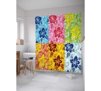 Штора (занавеска) для ванной JoyArty "Цветочные контрасты" из сатена, 180х200 см с крючками, sc_16246