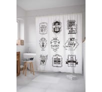 Штора (занавеска) для ванной JoyArty "Позитивные слоганы" из сатена, 180х200 см с крючками, sc_15995