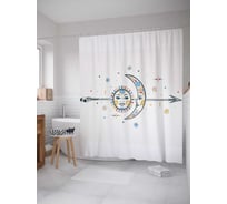 Штора (занавеска) для ванной JoyArty "Солнце и луна на стреле" из сатена, 180х200 см с крючками, sc_19653