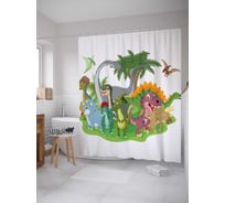 Штора (занавеска) для ванной JoyArty "Динозавры играются" из сатена, 180х200 см с крючками, sc_12665