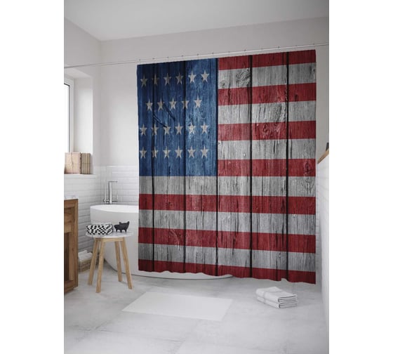 Штора (занавеска) для ванной JoyArty "Флаг Америки на досках" из сатена, 180х200 см с крючками, sc_10170 1