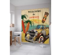 Штора (занавеска) для ванной JoyArty "Приглашение в Гавайи" из сатена, 180х200 см с крючками, sc_15616