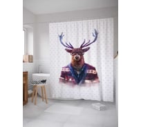 Штора (занавеска) для ванной JoyArty "Олень в свитере" из сатена, 180х200 см с крючками, sc_18515
