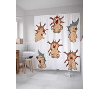 Штора (занавеска) для ванной JoyArty "Милые ежики" из сатена, 180х200 см с крючками, sc_18517