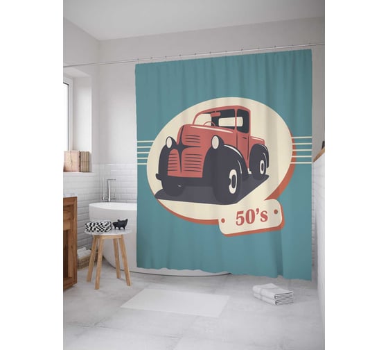 Штора (занавеска) для ванной JoyArty "Фермерский автомобиль" из сатена, 180х200 см с крючками, sc_15594 1