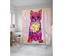 Штора (занавеска) для ванной JoyArty "Красочный кот" из сатена, 180х200 см с крючками, sc_15577