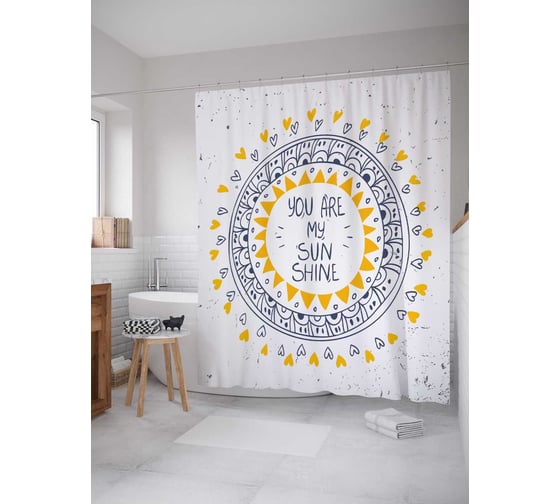 Штора (занавеска) для ванной JoyArty "Солнечный круг" из сатена, 180х200 см с крючками, sc_19577 1
