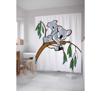 Штора (занавеска) для ванной JoyArty "Коалы на ветке" из сатена, 180х200 см с крючками, sc_18156