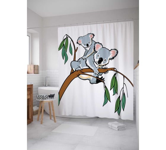 Штора (занавеска) для ванной JoyArty "Коалы на ветке" из сатена, 180х200 см с крючками, sc_18156 1