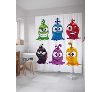 Штора (занавеска) для ванной JoyArty "Желейные монстры" из сатена, 180х200 см с крючками, sc_18513