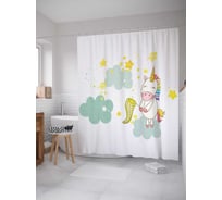 Штора (занавеска) для ванной JoyArty "Единорог ловит звезды" из сатена, 180х200 см с крючками, sc_19518