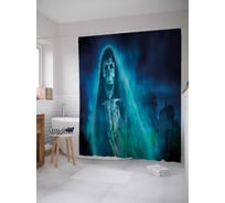 Штора (занавеска) для ванной JoyArty "Ужасный призрак" из сатена, 180х200 см с крючками, sc_18812