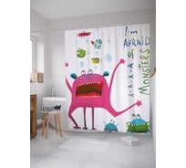 Штора (занавеска) для ванной JoyArty "Боязнь монстров" из сатена, 180х200 см с крючками, sc_18516