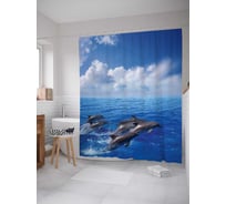 Штора (занавеска) для ванной JoyArty "Прыгающие дельфины" из сатена, 180х200 см с крючками, sc_17286
