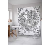 Штора (занавеска) для ванной JoyArty "Единорог в цветах" из сатена, 180х200 см с крючками, sc_19541