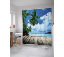 Штора (занавеска) для ванной JoyArty "Тропические острова" из сатена, 180х200 см с крючками, sc_13842