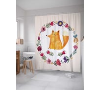 Штора (занавеска) для ванной JoyArty "Нарисованная лиса в цветах" из сатена, 180х200 см с крючками, sc_128616