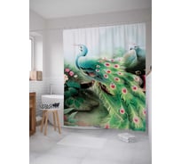 Штора (занавеска) для ванной JoyArty "Волшебный павлин" из сатена, 180х200 см с крючками, sc_16415