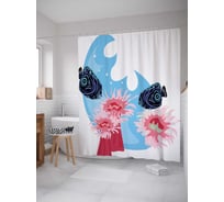 Штора (занавеска) для ванной JoyArty "Гипнотические рыбы" из сатена, 180х200 см с крючками, sc_18151
