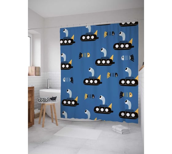 Штора (занавеска) для ванной JoyArty "Подводный мир" из сатена, 180х200 см sc_378401 1