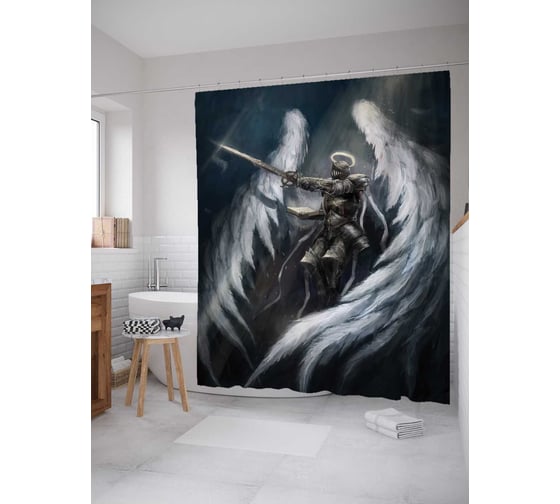Штора (занавеска) для ванной JoyArty "Ангел-воин" из сатена, 180х200 см с крючками, sc_15823 1