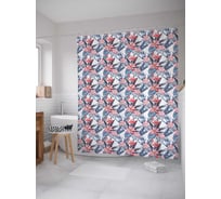 Штора (занавеска) для ванной JoyArty "Фламинго в розовых цветах" из сатена, 180х200 см с крючками, sc_122814
