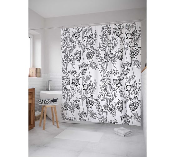Штора (занавеска) для ванной JoyArty "Птички невелички" из сатена, 180х200 см с крючками, sc_27313 1