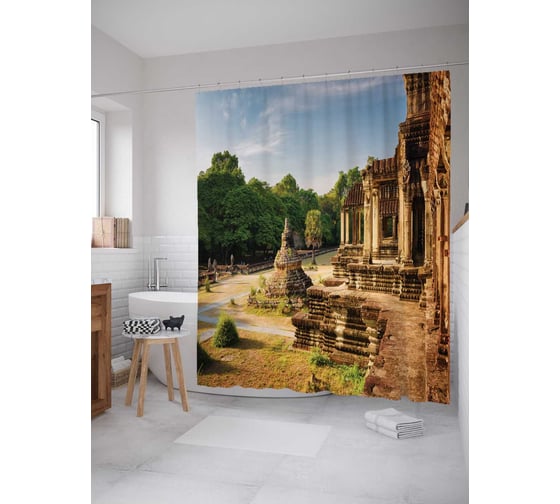 Штора (занавеска) для ванной JoyArty "Долговечный храм" из сатена, 180х200 см с крючками, sc_16618 1