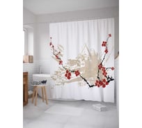 Штора (занавеска) для ванной JoyArty "Ветка японской сакуры" из сатена, 180х200 см с крючками, sc_16262
