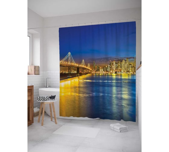 Штора (занавеска) для ванной JoyArty "Мост в Сан-Франциско" из сатена, 180х200 см с крючками, sc_11267 1