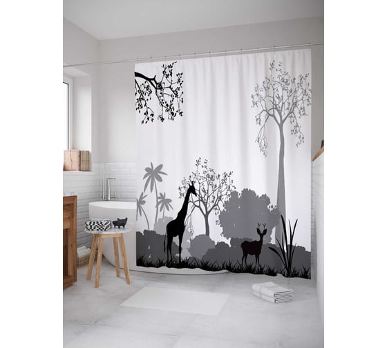 Штора (занавеска) для ванной JoyArty "Африканский лес" из сатена, 180х200 см с крючками, sc_15850 1