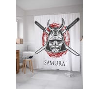 Штора (занавеска) для ванной JoyArty "Победа самурая" из сатена, 180х200 см с крючками, sc_18283