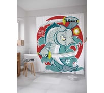 Штора (занавеска) для ванной JoyArty "Рыба-ниндзя" из сатена, 180х200 см с крючками, sc_18261