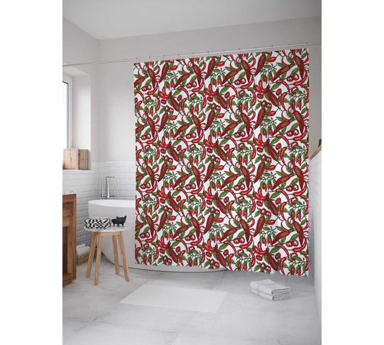 Штора (занавеска) для ванной JoyArty "Стручки перцев чили" из сатена, 180х200 см sc_378599 1