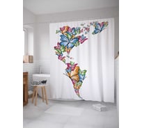 Штора (занавеска) для ванной JoyArty "Раскраска с бабочками" из сатена, 180х200 см с крючками, sc_11539