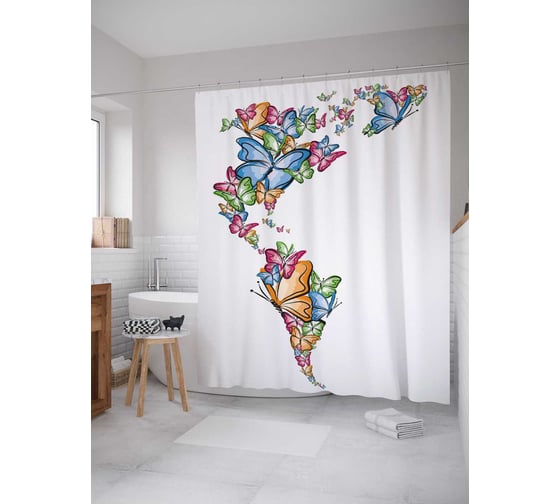 Штора (занавеска) для ванной JoyArty "Раскраска с бабочками" из сатена, 180х200 см с крючками, sc_11539 1