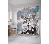 Штора (занавеска) для ванной JoyArty "Облачная история" из сатена, 180х200 см с крючками, sc_18311