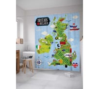 Штора (занавеска) для ванной JoyArty "Культурная карта" из сатена, 180х200 см с крючками, sc_11542