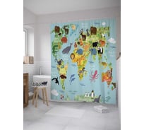 Штора (занавеска) для ванной JoyArty "Веселая карта" из сатена, 180х200 см с крючками, sc_11545