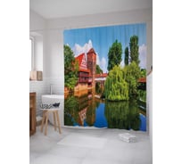 Штора (занавеска) для ванной JoyArty "Речные балконы" из сатена, 180х200 см с крючками, sc_16767