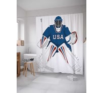 Штора (занавеска) для ванной JoyArty "Значек вратара хоккея США" из сатена, 180х200 см с крючками, sc_11500