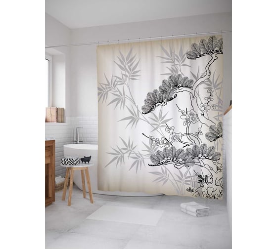Штора (занавеска) для ванной JoyArty "Возвращение к природе" из сатена, 180х200 см с крючками, sc_18305 1