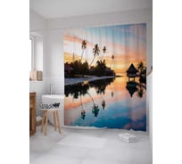 Штора (занавеска) для ванной JoyArty "Лазурный поселок" из сатена, 180х200 см с крючками, sc_17128